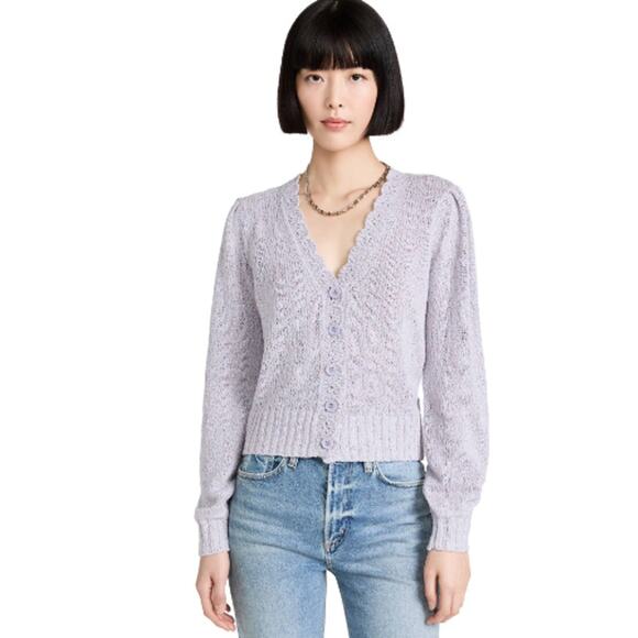 Paige Lavender Joyce Button Up Cardigan Linen Silk Large Puff Long Sleeve - Picture 13 of 13